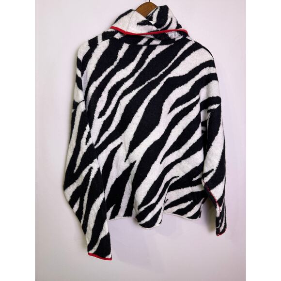 Rag & Bone Kiki Zebra Print Funnel Neck Sweater Black White Red Trim Medium - Picture 6 of 7